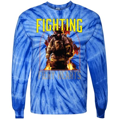 Fighting Fiery Hearts Fire Rescue Firefighting Firefighter Cute Gift Tie-Dye Long Sleeve Shirt