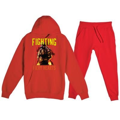 Fighting Fiery Hearts Fire Rescue Firefighting Firefighter Cute Gift Premium Hooded Sweatsuit Set