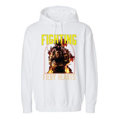 Fighting Fiery Hearts Fire Rescue Firefighting Firefighter Cute Gift Garment-Dyed Fleece Hoodie