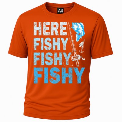 Funny Fisherman Here Fishy Fishy Gift Cooling Performance Crew T-Shirt