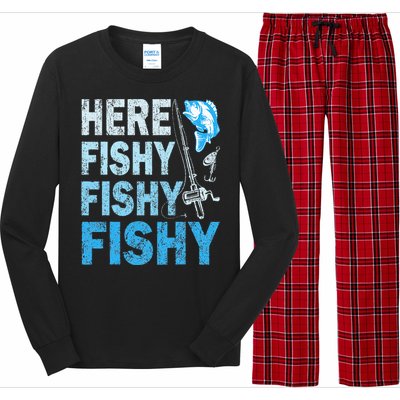 Funny Fisherman Here Fishy Fishy Gift Long Sleeve Pajama Set