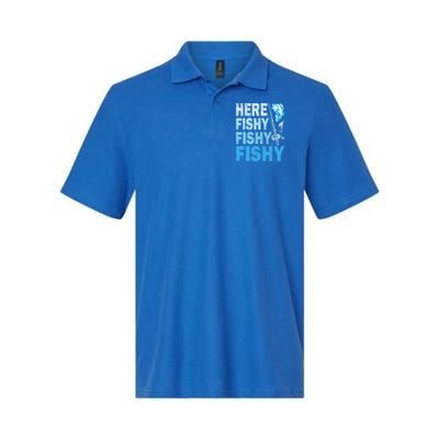 Funny Fisherman Here Fishy Fishy Gift Softstyle Adult Sport Polo