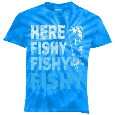 Funny Fisherman Here Fishy Fishy Gift Kids Tie-Dye T-Shirt