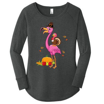 Festive Flamingo Holiday Present Women's Perfect Tri Tunic Long Sleeve Shirt