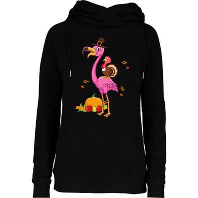 Festive Flamingo Holiday Present Womens Funnel Neck Pullover Hood