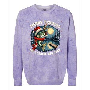 Funny Fishing Holiday Merry Fishmas And A Crappie New Year Gift Colorblast Crewneck Sweatshirt