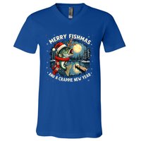 Funny Fishing Holiday Merry Fishmas And A Crappie New Year Gift V-Neck T-Shirt