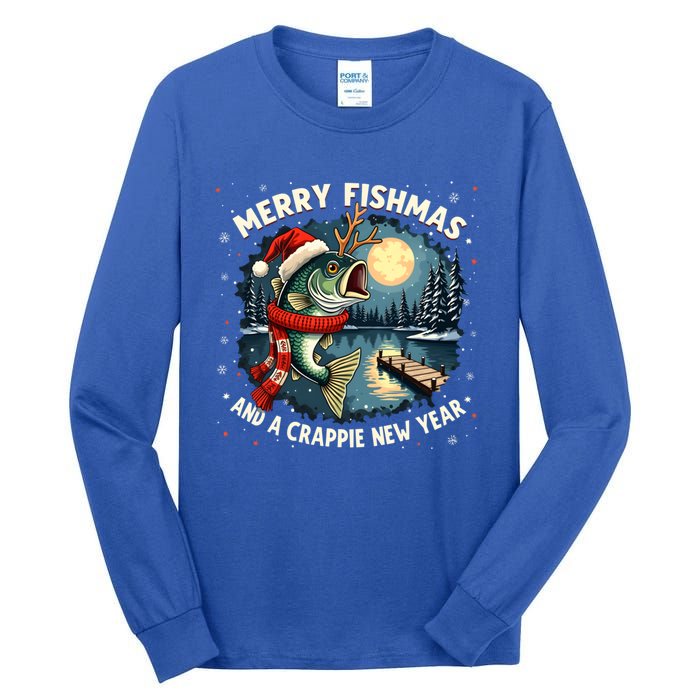 Funny Fishing Holiday Merry Fishmas And A Crappie New Year Gift Tall Long Sleeve T-Shirt