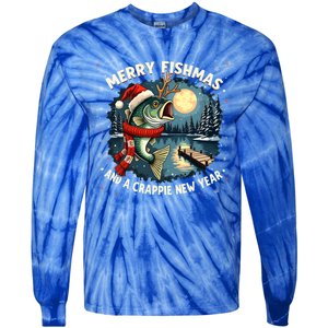 Funny Fishing Holiday Merry Fishmas And A Crappie New Year Gift Tie-Dye Long Sleeve Shirt