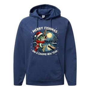 Funny Fishing Holiday Merry Fishmas And A Crappie New Year Gift Performance Fleece Hoodie