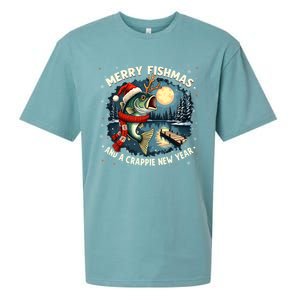 Funny Fishing Holiday Merry Fishmas And A Crappie New Year Gift Sueded Cloud Jersey T-Shirt