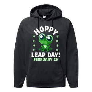 Funny Frog Hoppy Leap Day February 29 Birthday Leap Year Performance Fleece Hoodie