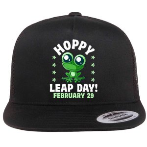 Funny Frog Hoppy Leap Day February 29 Birthday Leap Year Flat Bill Trucker Hat