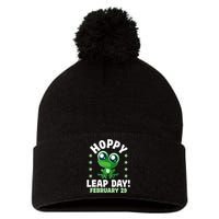 Funny Frog Hoppy Leap Day February 29 Birthday Leap Year Pom Pom 12in Knit Beanie