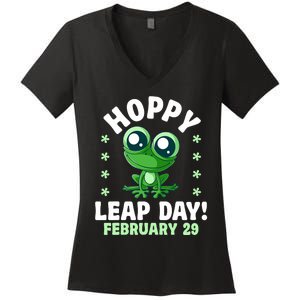 Funny Frog Hoppy Leap Day February 29 Birthday Leap Year Women's V-Neck T-Shirt