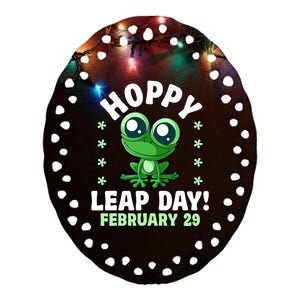 Funny Frog Hoppy Leap Day February 29 Birthday Leap Year Ceramic Oval Ornament