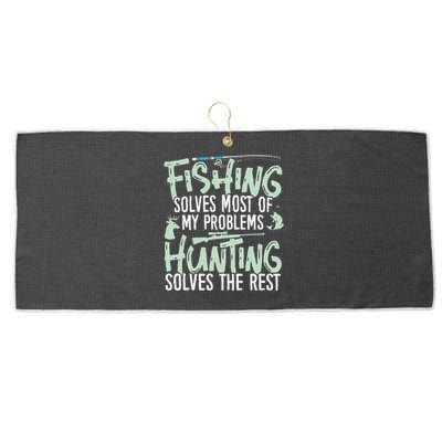 Funny Fishing & Hunting S Fishing Solves My Problems Large Microfiber Waffle Golf Towel