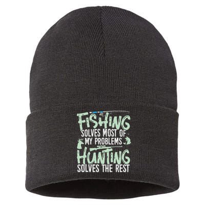 Funny Fishing & Hunting S Fishing Solves My Problems Sustainable Knit Beanie