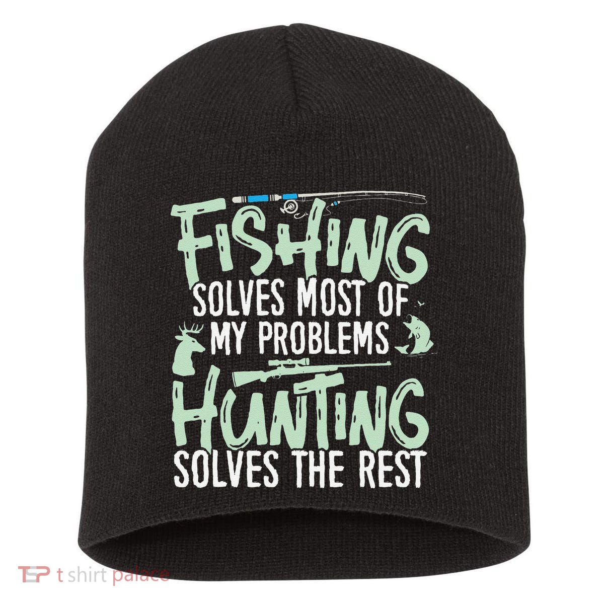 Funny Fishing & Hunting S Fishing Solves My Problems Short Acrylic Beanie