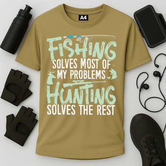 Funny Fishing & Hunting S Fishing Solves My Problems Performance Shirt