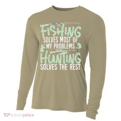Funny Fishing & Hunting S Fishing Solves My Problems Cooling Performance Long Sleeve Crew