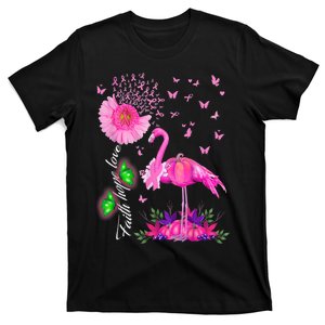 Flamingo Faith Hope Love Pink Pumpkin Ribbon Breast Cancer T-Shirt