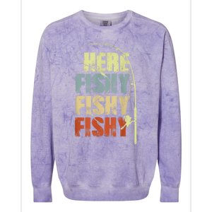 Funny Fishing Herefishy Graphic Colorblast Crewneck Sweatshirt