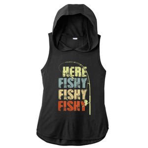 Funny Fishing Herefishy Graphic Ladies PosiCharge Tri-Blend Wicking Draft Hoodie Tank