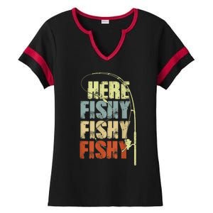 Funny Fishing Herefishy Graphic Ladies Halftime Notch Neck Tee