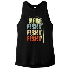 Funny Fishing Herefishy Graphic Ladies PosiCharge Tri-Blend Wicking Tank