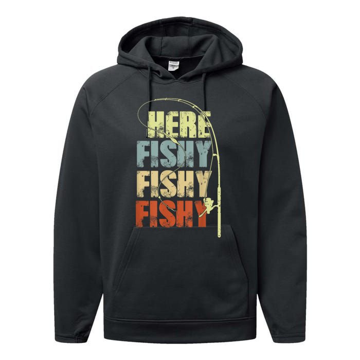 Funny Fishing Herefishy Graphic Performance Fleece Hoodie