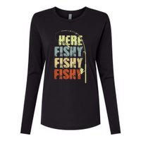 Funny Fishing Herefishy Graphic Womens Cotton Relaxed Long Sleeve T-Shirt