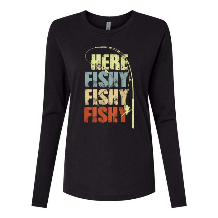 Funny Fishing Herefishy Graphic Womens Cotton Relaxed Long Sleeve T-Shirt