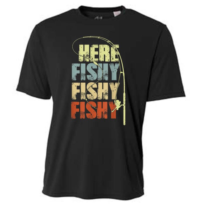 Funny Fishing Herefishy Graphic Cooling Performance Crew T-Shirt