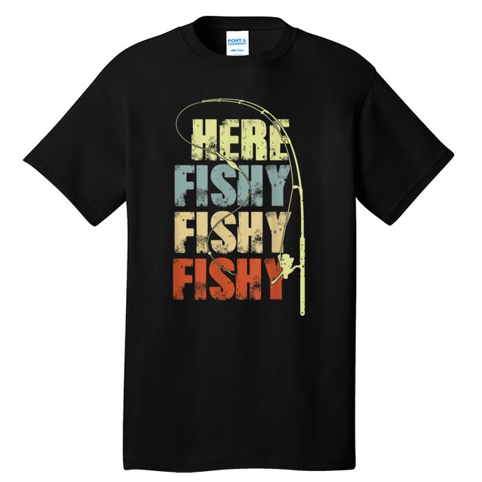 Funny Fishing Herefishy Graphic Tall T-Shirt