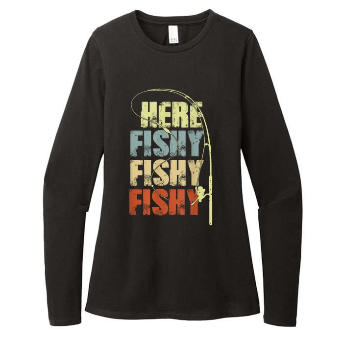 Funny Fishing Herefishy Graphic Womens CVC Long Sleeve Shirt