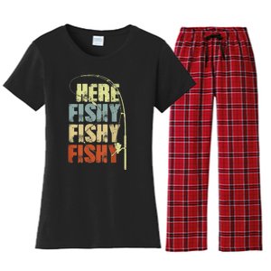 Funny Fishing Herefishy Graphic Women's Flannel Pajama Set