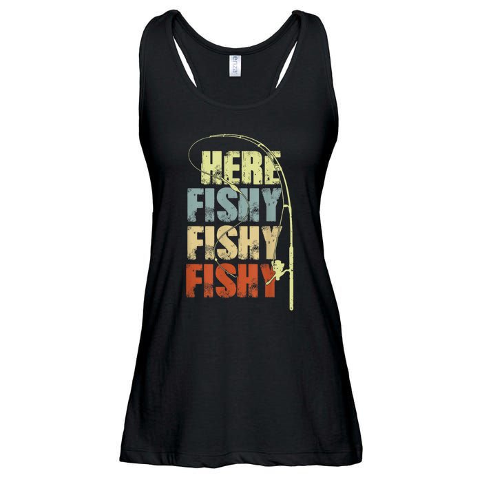 Funny Fishing Herefishy Graphic Ladies Essential Flowy Tank