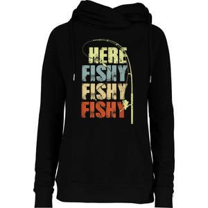 Funny Fishing Herefishy Graphic Womens Funnel Neck Pullover Hood