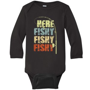 Funny Fishing Herefishy Graphic Baby Long Sleeve Bodysuit