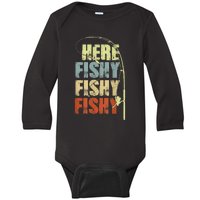 Funny Fishing Herefishy Graphic Baby Long Sleeve Bodysuit