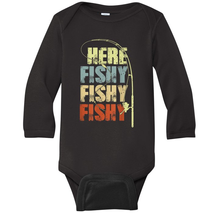 Funny Fishing Herefishy Graphic Baby Long Sleeve Bodysuit