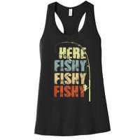 Funny Fishing Herefishy Graphic Women's Racerback Tank