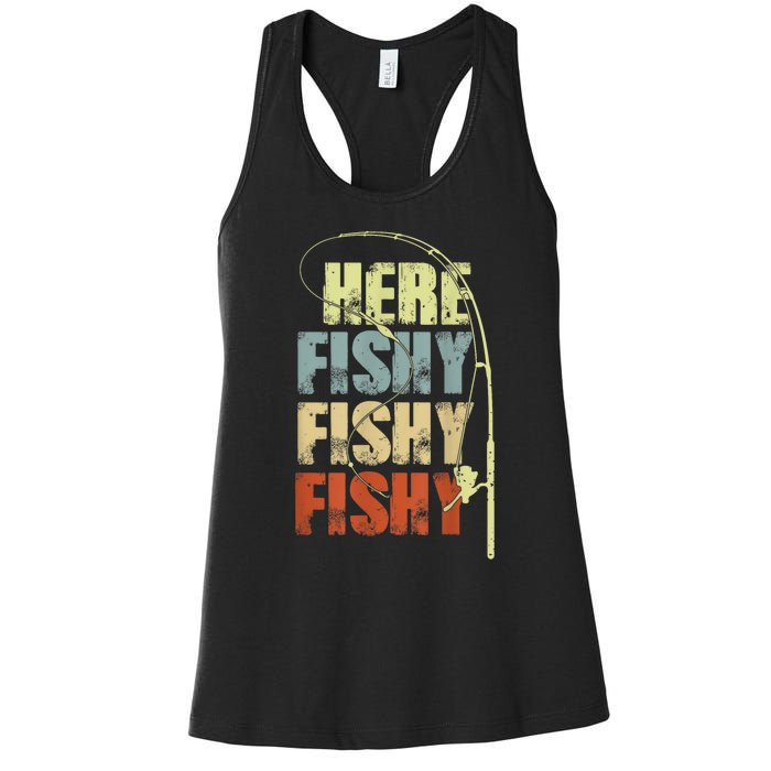 Funny Fishing Herefishy Graphic Women's Racerback Tank