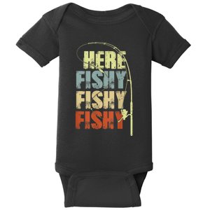 Funny Fishing Herefishy Graphic Baby Bodysuit