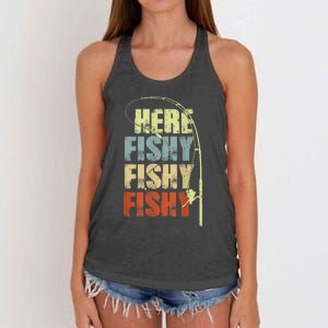 Funny Fishing Herefishy Graphic Women's Knotted Racerback Tank