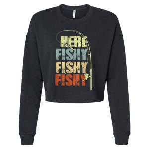 Funny Fishing Herefishy Graphic Cropped Pullover Crew