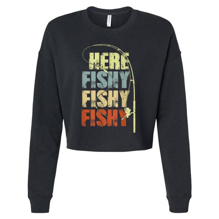 Funny Fishing Herefishy Graphic Cropped Pullover Crew