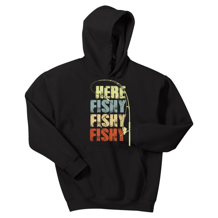 Funny Fishing Herefishy Graphic Kids Hoodie