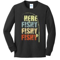 Funny Fishing Herefishy Graphic Kids Long Sleeve Shirt